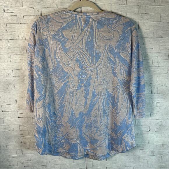 Poetry womens linen henley top Dolman sleeve floral print blue & cream coastal - Picture 2 of 9